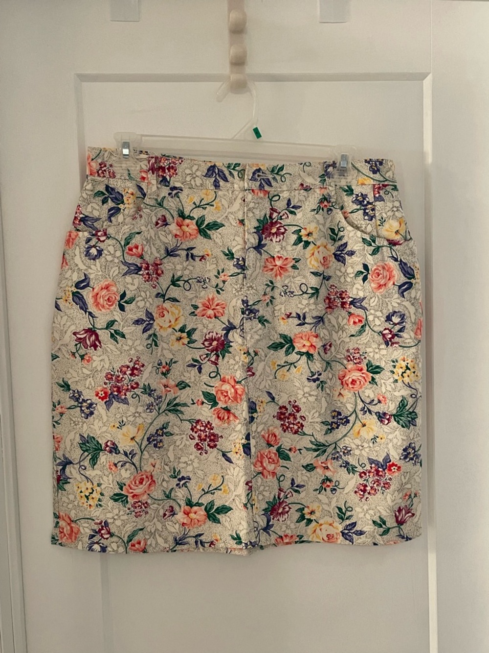NWOT, Marks & Spencer, Vintage Denim Floral Skirt, Cream with Multicolour Blooms